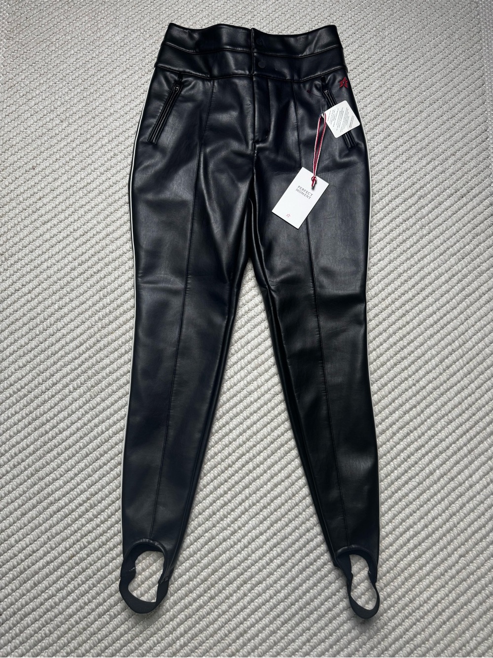 Perfect Moment Aurora Skinny Race Pant with Stirrup Faux Leather Ski Pants Small
